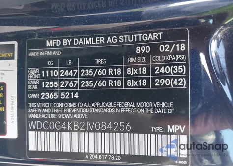 2018 Mercedes-Benz Glc 300 4Matic из США, поврежденный, VIN WDC0G4KB2JV084256